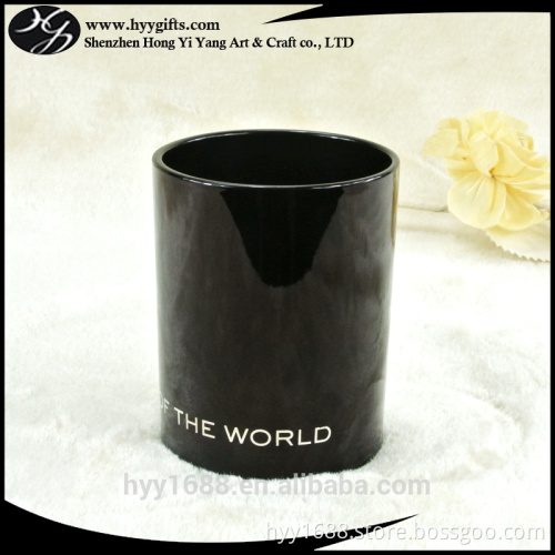 10oz black glass votive candle holder with silver aluminum foil logo